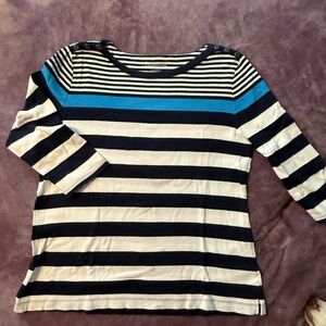 Croft & Barrow Navy, Cream, and Blue Striped Long Sleeve Top